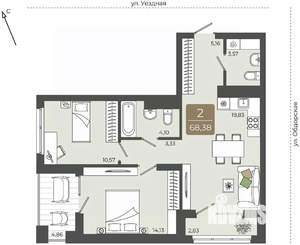 2-к квартира, вторичка, 68м2, 8/15 этаж