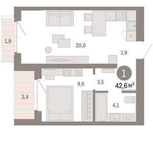 1-к квартира, вторичка, 43м2, 8/11 этаж