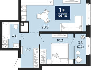 1-к квартира, вторичка, 46м2, 2/14 этаж