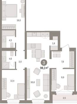 3-к квартира, вторичка, 96м2, 5/16 этаж