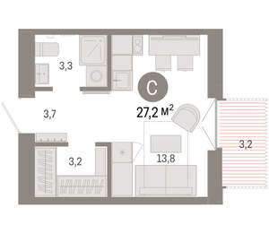 Студия квартира, вторичка, 27м2, 9/16 этаж