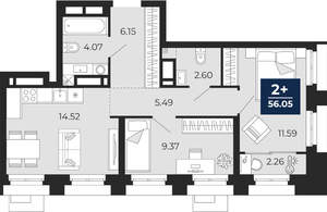 2-к квартира, вторичка, 56м2, 19/24 этаж