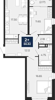 2-к квартира, вторичка, 65м2, 2/21 этаж