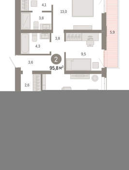 2-к квартира, вторичка, 96м2, 7/25 этаж