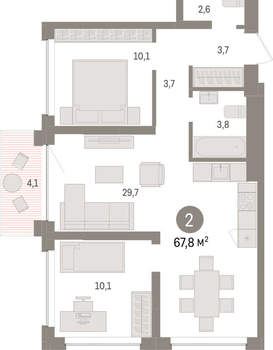 2-к квартира, вторичка, 68м2, 5/8 этаж
