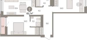 2-к квартира, вторичка, 64м2, 6/10 этаж