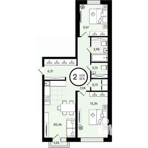 2-к квартира, вторичка, 69м2, 4/4 этаж