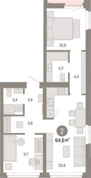 2-к квартира, вторичка, 65м2, 7/25 этаж