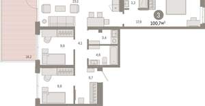 3-к квартира, вторичка, 101м2, 2/25 этаж