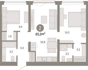 2-к квартира, вторичка, 66м2, 4/16 этаж