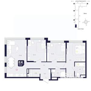 4-к квартира, вторичка, 78м2, 3/25 этаж