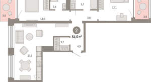 2-к квартира, вторичка, 84м2, 2/8 этаж