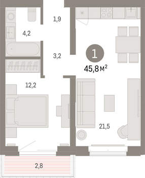 1-к квартира, вторичка, 46м2, 3/16 этаж