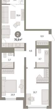 2-к квартира, вторичка, 77м2, 6/9 этаж