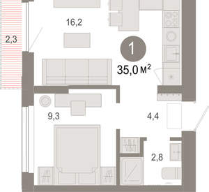 1-к квартира, вторичка, 35м2, 3/17 этаж