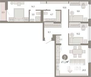 3-к квартира, вторичка, 86м2, 5/7 этаж