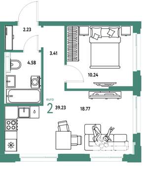 2-к квартира, вторичка, 39м2, 11/25 этаж