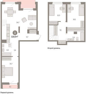 3-к квартира, вторичка, 119м2, 2/10 этаж