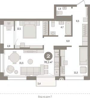 2-к квартира, вторичка, 70м2, 15/17 этаж