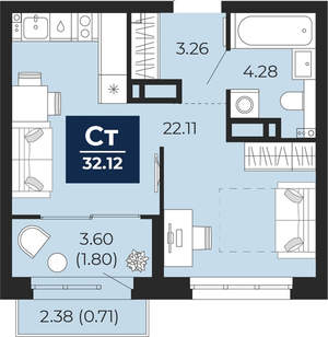 Студия квартира, вторичка, 32м2, 6/22 этаж