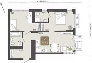 2-к квартира, вторичка, 67м2, 13/15 этаж