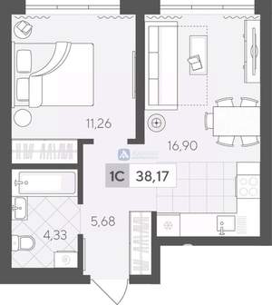 1-к квартира, вторичка, 38м2, 6/17 этаж