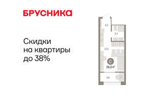 Студия квартира, вторичка, 24м2, 16/17 этаж