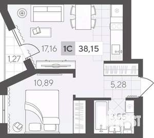 1-к квартира, вторичка, 38м2, 12/17 этаж