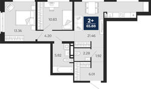 2-к квартира, вторичка, 66м2, 11/24 этаж