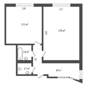 2-к квартира, вторичка, 41м2, 7/9 этаж