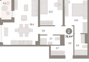 2-к квартира, вторичка, 79м2, 2/8 этаж