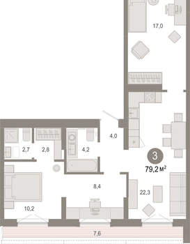 3-к квартира, вторичка, 79м2, 6/17 этаж