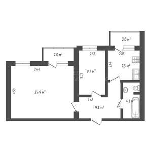 2-к квартира, вторичка, 55м2, 2/10 этаж