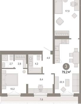 3-к квартира, вторичка, 79м2, 6/17 этаж