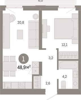 1-к квартира, вторичка, 49м2, 4/25 этаж