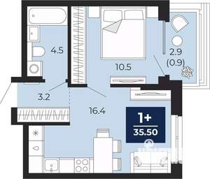 1-к квартира, вторичка, 36м2, 13/16 этаж