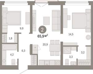 2-к квартира, вторичка, 66м2, 8/16 этаж