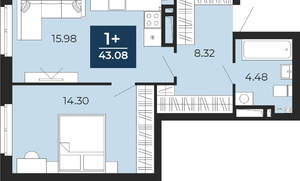 1-к квартира, сданный дом, 43м2, 17/24 этаж