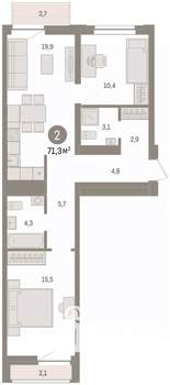 2-к квартира, вторичка, 71м2, 6/8 этаж