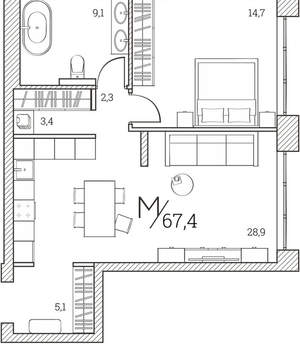 1-к квартира, сданный дом, 67м2, 3/8 этаж
