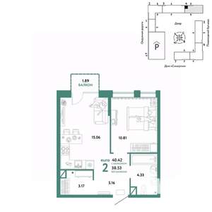 2-к квартира, вторичка, 40м2, 7/16 этаж