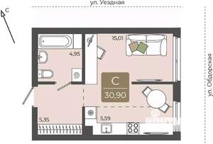 Студия квартира, вторичка, 31м2, 2/15 этаж