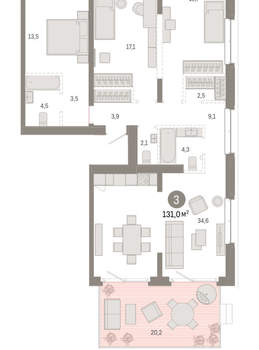 3-к квартира, вторичка, 131м2, 2/11 этаж