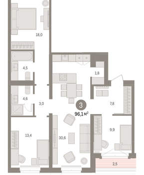 3-к квартира, вторичка, 96м2, 4/16 этаж