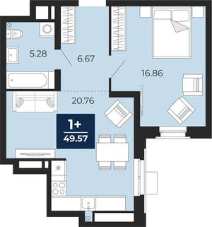 1-к квартира, вторичка, 50м2, 3/24 этаж