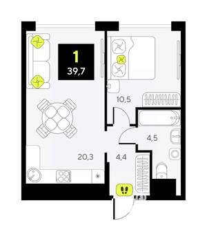 1-к квартира, вторичка, 40м2, 3/17 этаж