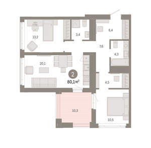 2-к квартира, вторичка, 80м2, 16/25 этаж