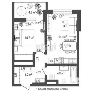 1-к квартира, вторичка, 40м2, 10/16 этаж