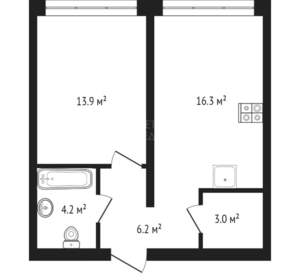 1-к квартира, вторичка, 44м2, 2/9 этаж