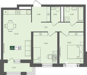 2-к квартира, вторичка, 68м2, 5/7 этаж